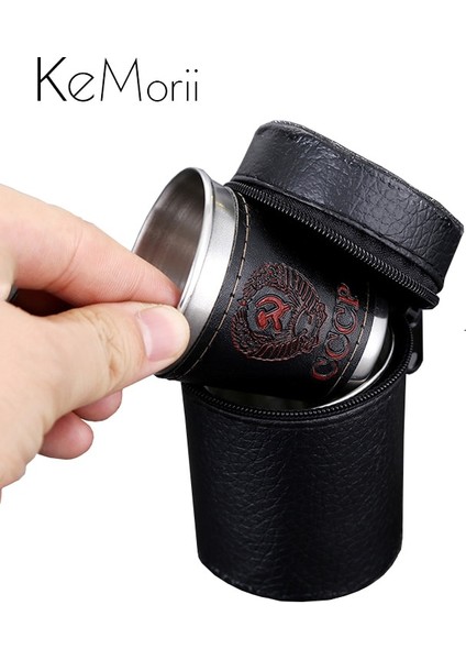 1oz No Lether 1/2oz Paslanmaz Çelik Şarap Bardakları Siyah Deri Taşıma Çantası ile Açık Kamp Rusya Cccp Viski Alkol Atış Cep Şişesi Bardak (Yurt Dışından) fiyatları