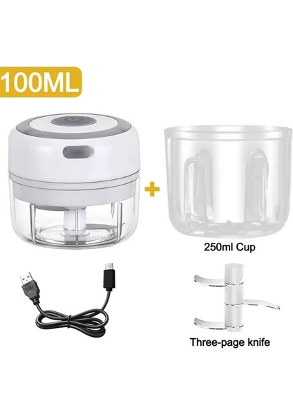Beyaz 100 ve 250 ml Elektrikli Mini Sarımsak Kıyıcı Şarjlı Mutfak Robotu Kırıcı Kıyma Makinesi Doğrayın Soğan Zencefil Sebze Biber Baharat Et (Yurt Dışından)