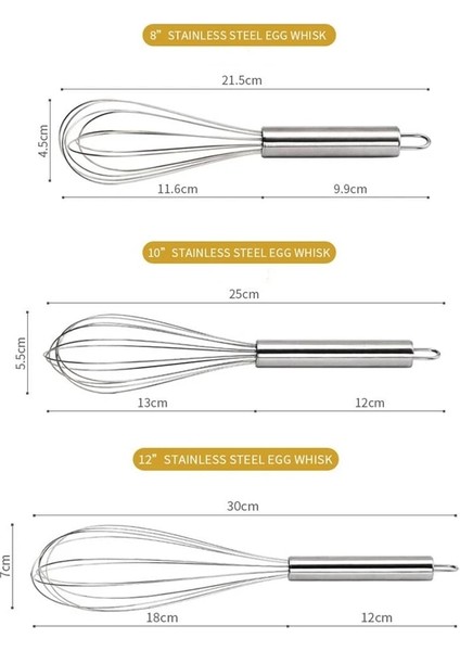 8 Inç 8 "10" 12" Yumurta Çırpma Paslanmaz Çelik Yumurta Çırpma Mutfak Tel Balon Çırpma Süt Yumurta Çırpıcı Yumurta Karıştırma Mikser Mutfak Aletleri (Yurt Dışından)