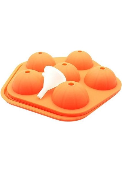 Huni ile Turuncu Silikon Basketbol Buz Kalıbı 6 Delikli Jöle Yapımı Kalıp Dayanıklı 3D Buz Küpü Tepsi Viski Makinesi Gıda Sınıfı Buz Kutusu Mutfak Aracı (Yurt Dışından)