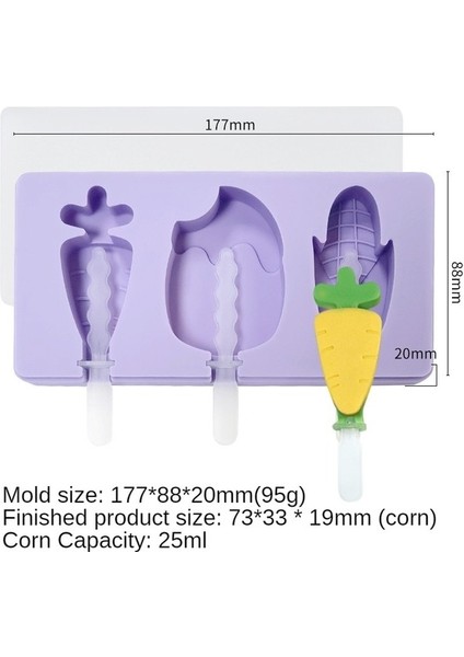 Mor-Havuç Sevimli Karikatür Silikon Dondurma Kalıp Kapaklı Popsicle Kalıp Buz Küpü Makinesi Buz Tepsisi Kalıp Yaz Dondurma Yapma Makinesi (Yurt Dışından)