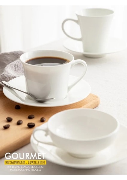 06 Saf Beyaz Kemik Çini Kahve Çay Bardağı ve Tabak Seti Basit Nodik Tasarım 200ML 150ML 250ML (Yurt Dışından)