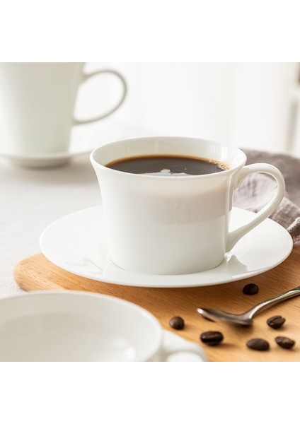 06 Saf Beyaz Kemik Çini Kahve Çay Bardağı ve Tabak Seti Basit Nodik Tasarım 200ML 150ML 250ML (Yurt Dışından)