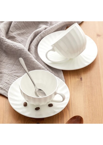 06 Saf Beyaz Kemik Çini Kahve Çay Bardağı ve Tabak Seti Basit Nodik Tasarım 200ML 150ML 250ML (Yurt Dışından)