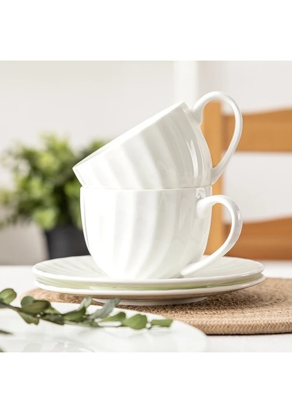 06 Saf Beyaz Kemik Çini Kahve Çay Bardağı ve Tabak Seti Basit Nodik Tasarım 200ML 150ML 250ML (Yurt Dışından)