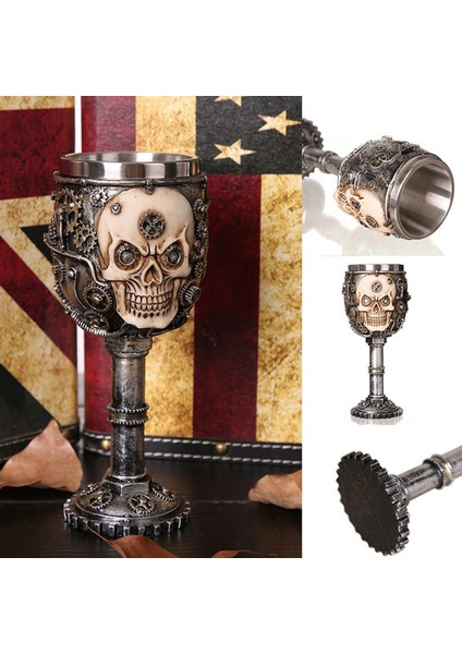 D Kafatası Şekli Reçine Paslanmaz Çelik Yenilik Tatil Dekorasyonu ile Cadılar Bayramı Kadehi (Yurt Dışından) modelleri