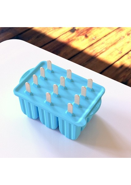 Mavi 12 Kavite Gıda Sınıfı Silikon Dondurma Kalıp Kapaklı Dıy Popsicle Kutusu Lolly Kalıp Tatlı Buz Küpü Tepsi Makinesi Mutfak Aletleri (Yurt Dışından)