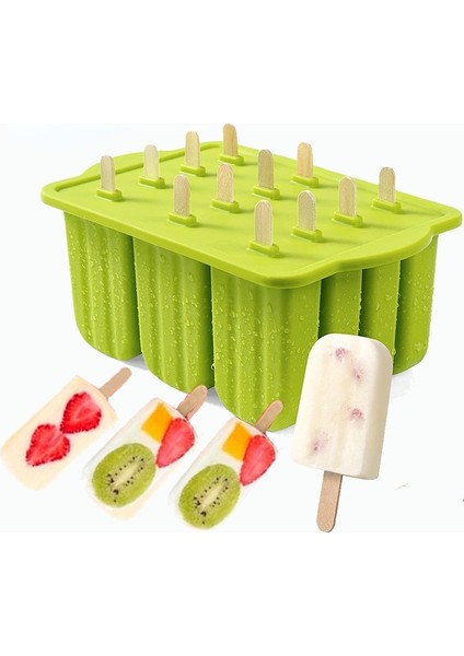 Mavi 12 Kavite Gıda Sınıfı Silikon Dondurma Kalıp Kapaklı Dıy Popsicle Kutusu Lolly Kalıp Tatlı Buz Küpü Tepsi Makinesi Mutfak Aletleri (Yurt Dışından) fiyatları