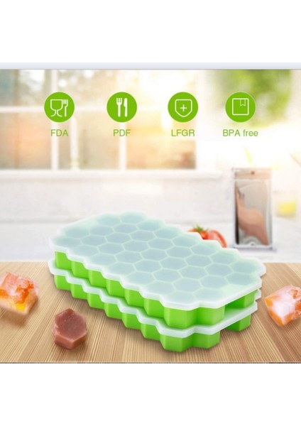 Yeşil Kapaklı Silikon Petek Hareketli 37 Buzluk, Çıkarılabilir Kapaklı Silikon Buz Küpü Kalıbı, Bpa Içermez (Yurt Dışından) modelleri