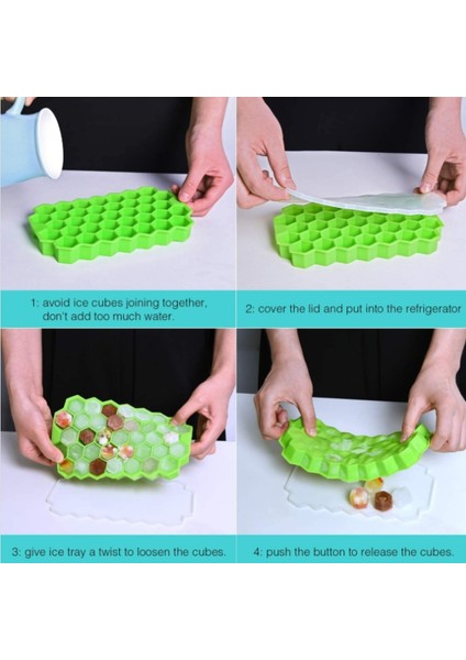 Yeşil Kapaklı Silikon Petek Hareketli 37 Buzluk, Çıkarılabilir Kapaklı Silikon Buz Küpü Kalıbı, Bpa Içermez (Yurt Dışından) indirimleri