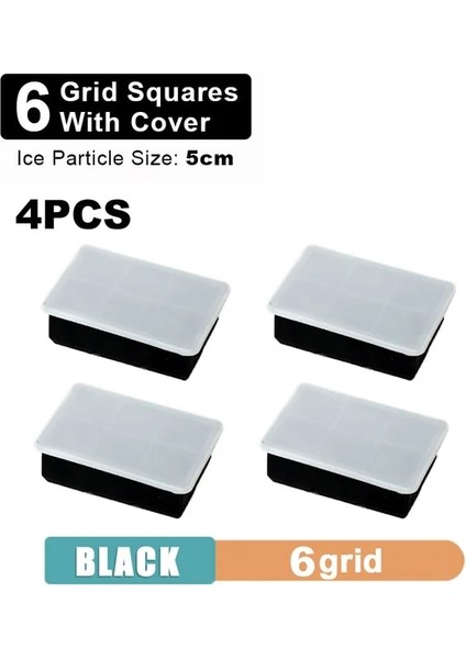 6 Izgara-Siyah-4pcs 4/6/8/15 Izgara Büyük Buz Kalıbı Kalıp Dev Jumbo Büyük Gıda Sınıfı Silikon Buz Küpü Kare Tepsi Kalıp Dıy Buz Yapım Makinesi Buz Küpü Tepsi (Yurt Dışından) fiyatları