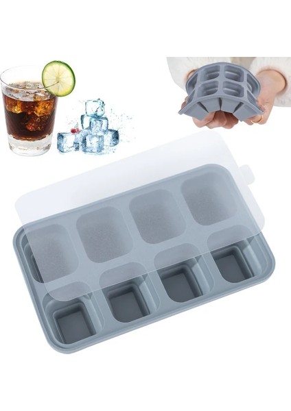 8 Delik G12.8X7.6X3CM 4/6/8 Izgara Büyük Buz Tepsisi Kalıp Kutusu Büyük Gıda Sınıfı Silikon Buz Küpü Kare Tepsi Kalıp Diy Bar Pub Şarap Buz Blokları Makinesi Modeli (Yurt Dışından)