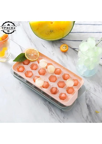 Pembe 18 Kuyu Buz Küpü Tepsileri Dondurucu Buz Topu Makinesi Kalıp Mini Daire Yuvarlak Buz Küpü Kalıp Kapaklı Kokteyl Viski Için Pc'ler Yapma (Yurt Dışından) fırsatları