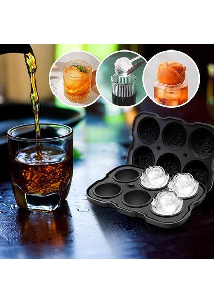 Yeşil 18.5X12.8X5.7CM Leeseph Buz Küpü Tepsisi, Kapaklı Gül Buz Küpü Tepsileri, 6 Kavite Silikon Gül Buz Topu Kalıbı Viski, Meyve Suyu (Yurt Dışından) fırsatları