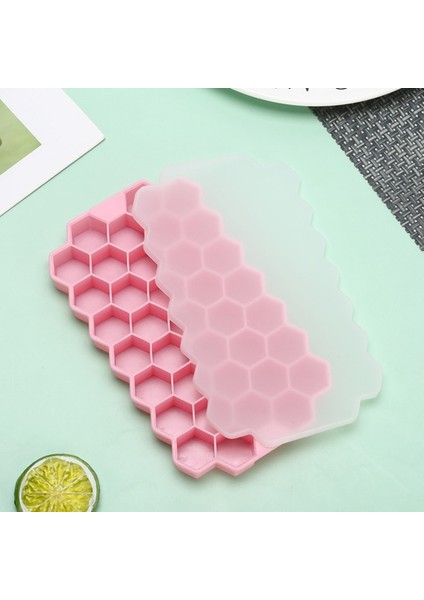 Pembe Kapaklı Buz Küpü Tepsi Yaratıcı Kovan Şeklinde Buz Kutusu Yeniden Kullanılabilir Silikon Soğutucu Kapaklı Buz Kalıbı Içecek Meyve Suyu Şarap Dondurucu Kutusu Yaz (Yurt Dışından)