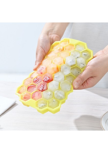 Pembe Kapaklı Buz Küpü Tepsi Yaratıcı Kovan Şeklinde Buz Kutusu Yeniden Kullanılabilir Silikon Soğutucu Kapaklı Buz Kalıbı Içecek Meyve Suyu Şarap Dondurucu Kutusu Yaz (Yurt Dışından)