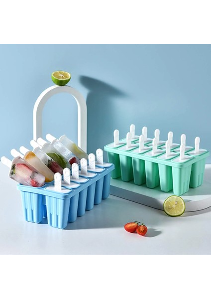12 Izgaralar Mavi 4/6/10/12 Hücreler Buz Kutusu Silikon Dondurma Kalıp Yeniden Kullanılabilir Popsicle Kalıp Dıy Ev Yapımı Tatlı Dondurucu Meyve Suyu Buz Pop Maker (Yurt Dışından)