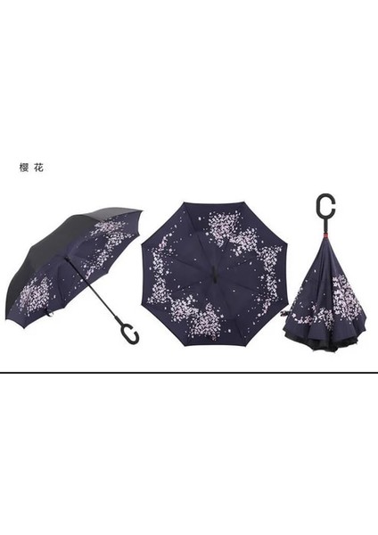 Yh Renkli Rüzgar Geçirmez Ters Katlanır Şemsiye Erkek Kadın Güneş Yağmur Araba Ters Şemsiye Çift Katmanlı Anti Uv Kendini Standı Parapluie (Yurt Dışından)
