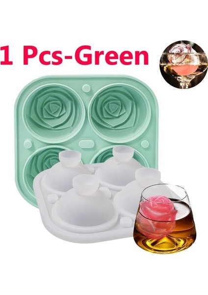 Green-1 Adet 3D Gül Buz Kalıpları 2,5 Inç, Büyük Buz Küpü Tepsileri, 4 Dev Sevimli Çiçek Şeklinde Buz Yapın, Silikon Kauçuk Eğlenceli Büyük Buz Topu Makinesi (Yurt Dışından)