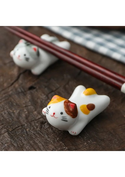 01 Japon Tarzı Sıraltı Seramik Sevimli Kedi Çubuk Tutucu Sofra Restoran Mutfak Için Basit Oval Kaşık Braketi Gereçler (Yurt Dışından)