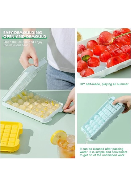 Sarı C Yuvarlak Buz Küpü Tepsisi Kapaklı Plastik Elmas Tarzı Buz Kalıbı Buzdolabı Küresel Dıy Kalıpları Buz Topu Makinesi Mutfak Junejour0 (Yurt Dışından) modelleri