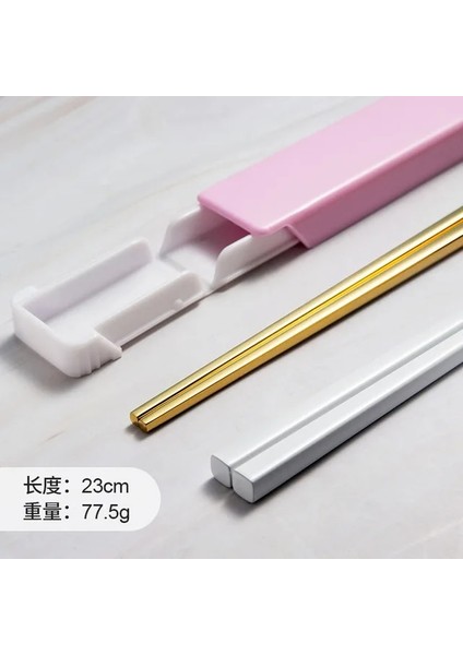 Pembe Beyaz 1 Çift Çubuk Paslanmaz Çelik Yemek Takımı Seti Öğle Yemeği Sofra Seyahat Taşınabilir Çubuklarını Kutu Tutucu Mutfak Aksesuarları (Yurt Dışından)