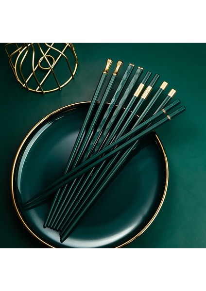 Yeşil Altın 5 Çift 5 Çift Çin Japon Çubuklarını Paslanmaz Çelik Alaşımlı Suşi Çubukları Yemek Için Yeniden Kullanılabilir Metal Kore Pişirme Çubuklarını Set (Yurt Dışından)