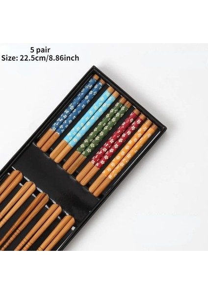 5 Çift Yeniden Kullanılabilir Kaymaz Küflü Suşi Çubuklarını Doğal Bambu ve Ahşap Çubuklarını Kedi Çiçek Çok Renkli Ahşap Çubuklarını Seti (Yurt Dışından)