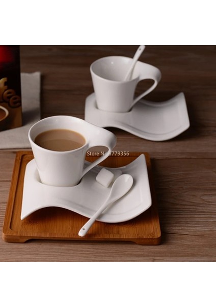 220ML 70-220ML Seramik Kahve Fincan Seti Yaratıcı Dalga Süt Kupa ve Tabak Seti Avrupa Çift Çay Bardağı Seti Su Bardakları (Yurt Dışından)