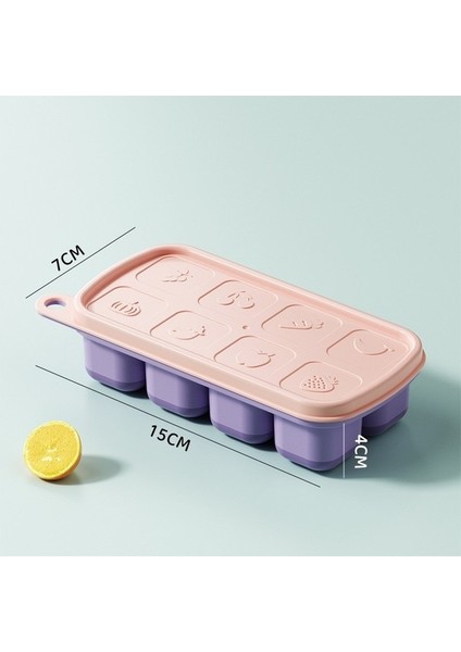 Pembe Mor 8 Izgaralar Silikon Buz Küpü Tepsi Kalıp Şeffaf Kapaklı Popsicle Mutfak Yaz Kalıp Meyve Makinesi Ev Dondurucu Aksesuarları (Yurt Dışından)