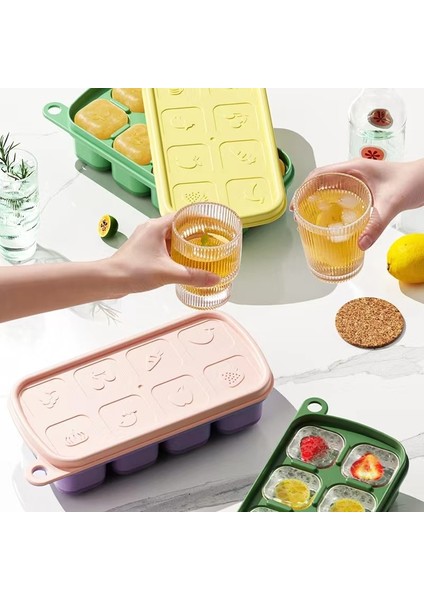 Pembe Mor 8 Izgaralar Silikon Buz Küpü Tepsi Kalıp Şeffaf Kapaklı Popsicle Mutfak Yaz Kalıp Meyve Makinesi Ev Dondurucu Aksesuarları (Yurt Dışından) indirimleri