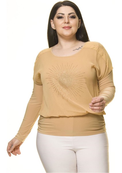 Kadın Büyük Beden Sarı Taş Işlemeli Bluz A7-3031-1 fiyatları