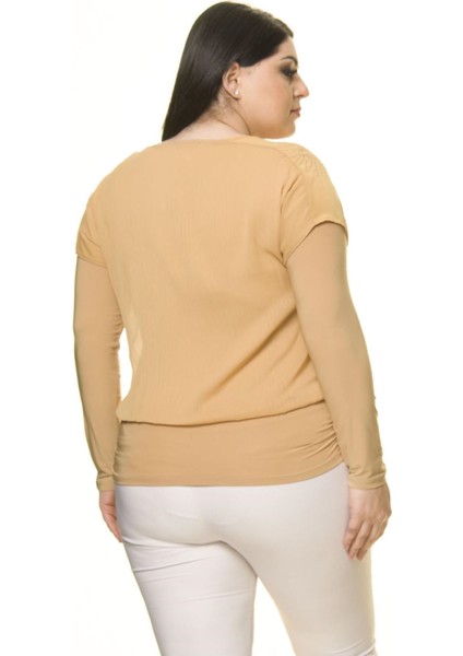 Kadın Büyük Beden Sarı Taş Işlemeli Bluz A7-3031-1 modelleri