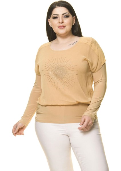Kadın Büyük Beden Sarı Taş Işlemeli Bluz A7-3031-1 fırsatları