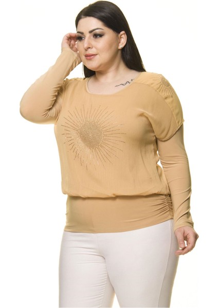 Kadın Büyük Beden Sarı Taş Işlemeli Bluz A7-3031-1 indirimleri