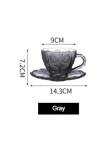 Gri Iskandinav Vintage Kabartma Çiçek Desen Kahve Kupaları Lüks Su Cafe Çay Süt Bardak Yoğunlaştırılmış Kahve Cam Bardak Tabağı Takım Setcups (Yurt Dışından)