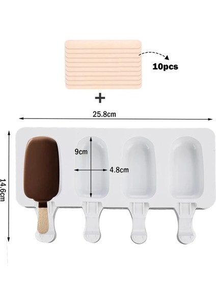 Oval 4 Hücreli-L Set 4/8 Hücreli Dondurma Silikon Kalıp Yaz Popsicle Kalıp Buz Pop Tutucu Meyve Suyu Dondurucu Buz Topu Icecube Maker Magnum Kek Kalıpları (Yurt Dışından)