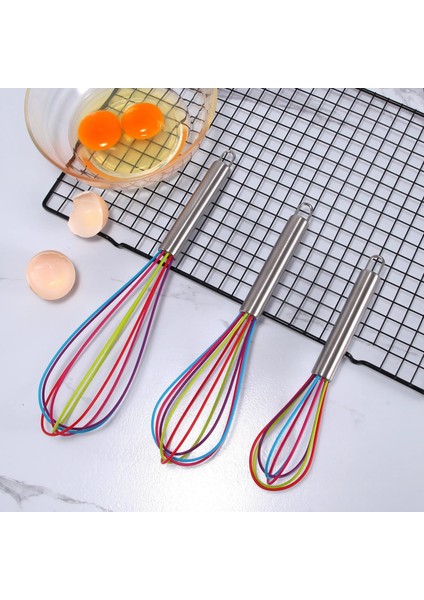3 Adet Gökkuşağı Manuel Kırmızı Yumurta Çırpıcı Paslanmaz Çelik Silikon Balon Çırpma Krem Mikser Karıştırma Karıştırma Çırpma Balon Bobin Tarzı Yumurta Araçları (Yurt Dışından)