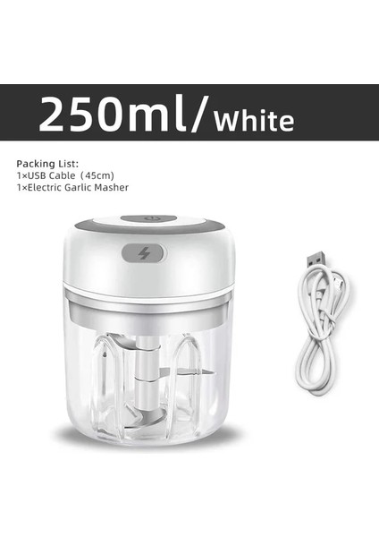 Beyaz 250ML 250ML Elektrikli Sarımsak Kırıcı Paslanmaz Çelik Kablosuz Baharat ve Baharat Doğrama Makinesi Sebze Salatası Biber Havuç Et (Yurt Dışından)