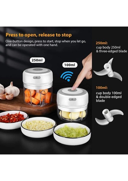 Beyaz 250ML 250ML Elektrikli Sarımsak Kırıcı Paslanmaz Çelik Kablosuz Baharat ve Baharat Doğrama Makinesi Sebze Salatası Biber Havuç Et (Yurt Dışından) modelleri