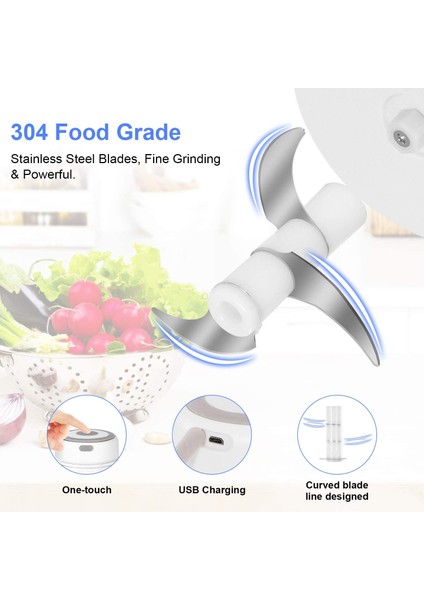 Beyaz 250ML 250ML Elektrikli Sarımsak Kırıcı Paslanmaz Çelik Kablosuz Baharat ve Baharat Doğrama Makinesi Sebze Salatası Biber Havuç Et (Yurt Dışından) fırsatları