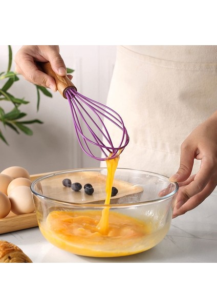 Kırmızı Manuel Yumurta Çırpıcı Ahşap Saplı Çırpma Yumurta Çırpma Mutfak Silikon Tel Balon Çırpma Süt Yumurta Çırpıcı Yumurta Karıştırma Mikser Araçları (Yurt Dışından)