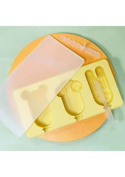 Sarı-Oval Sevimli Karikatür Silikon Dondurma Kalıp Kapaklı Popsicle Kalıp Buz Küpü Makinesi Buz Tepsisi Kalıp Yaz Dondurma Makinesi (Yurt Dışından)