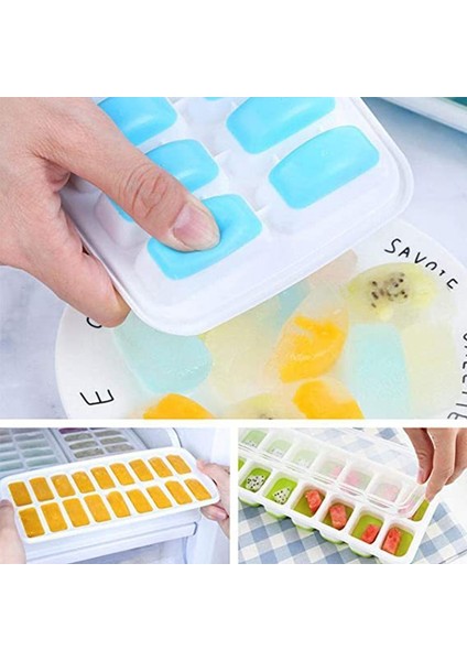 Mavi 2 Adet 14 Bölmeli Kapaklı Yumuşak Alt Silikon Buz Küpü Kalıp Dıy Kolay Serbest Bırakma Yaz Ev Yapımı Buz Küpü Kutusu Buz Kalıbı Kalıp (Yurt Dışından) modelleri