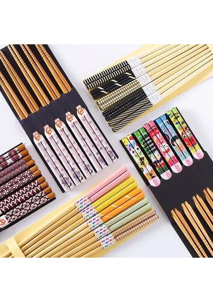 ZCM02 Kullanımlık 5 Çift Set El Yapımı Bambu Japon Doğal Ahşap Çubuklarını Suşi Gıda Kedi Çiçek Çok Renkli Ahşap Çubuklarını Set (Yurt Dışından)