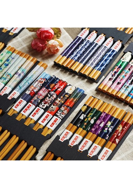 ZCM02 Kullanımlık 5 Çift Set El Yapımı Bambu Japon Doğal Ahşap Çubuklarını Suşi Gıda Kedi Çiçek Çok Renkli Ahşap Çubuklarını Set (Yurt Dışından)