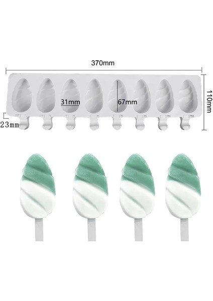Style3-F 4 Hücre Büyük Boy Silikon Dondurma Kalıp Popsicle Kalıpları Dıy Ev Yapımı Tatlı Dondurucu Meyve Suyu Buz Pop Maker Kalıp Sopalarla (Yurt Dışından)