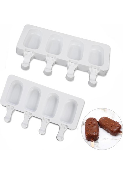 Style3-F 4 Hücre Büyük Boy Silikon Dondurma Kalıp Popsicle Kalıpları Dıy Ev Yapımı Tatlı Dondurucu Meyve Suyu Buz Pop Maker Kalıp Sopalarla (Yurt Dışından)