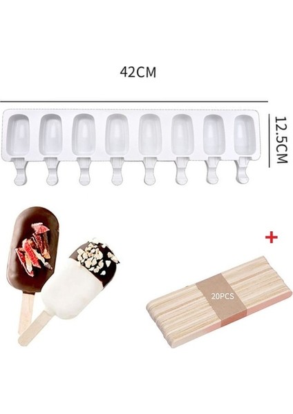 20 Çubuklu 8 Hücreli 2022 Tahta Çubuklu Silikon Dondurma Kalıbı Magnum Kek Kalıbı Kedi Pençesi Kalp Buz Pop Küpü Popsicle Kalıpları Makinesi Dıy Buz Formu (Yurt Dışından)