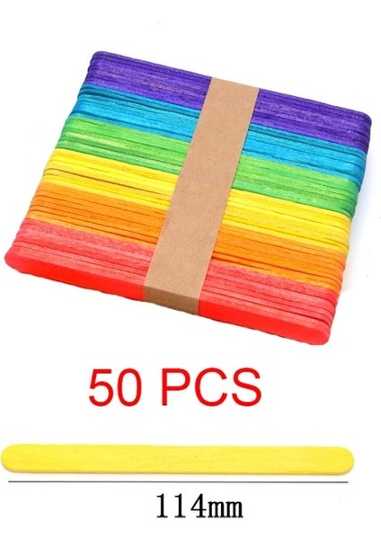 50 Adet 114MM Renkli 50 Adet Dondurma Dondurma Çubuğu Doğal Tahta Çubuklar Dondurma Kaşığı El Sanatları Sanat Dondurma Lolly Kek Araçları (Yurt Dışından)